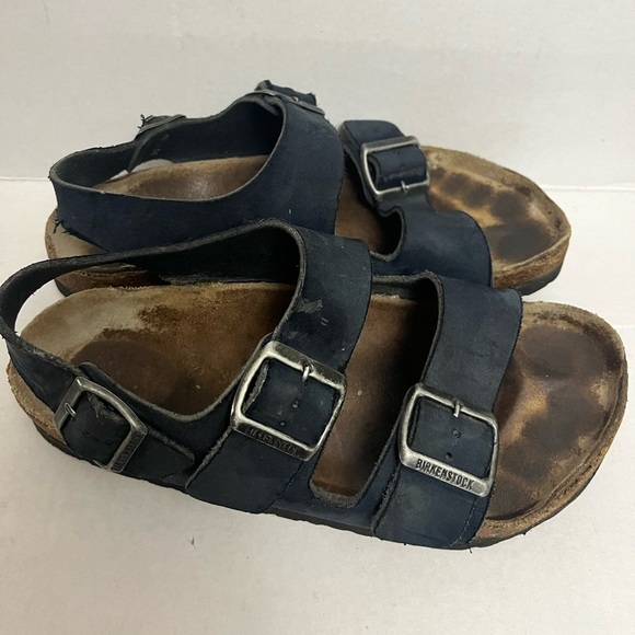 SoldBIRKENSTOCK MILANO WOMENS Sz 7 TWO STRAPS DARK BLUE - Picture 4 of 9